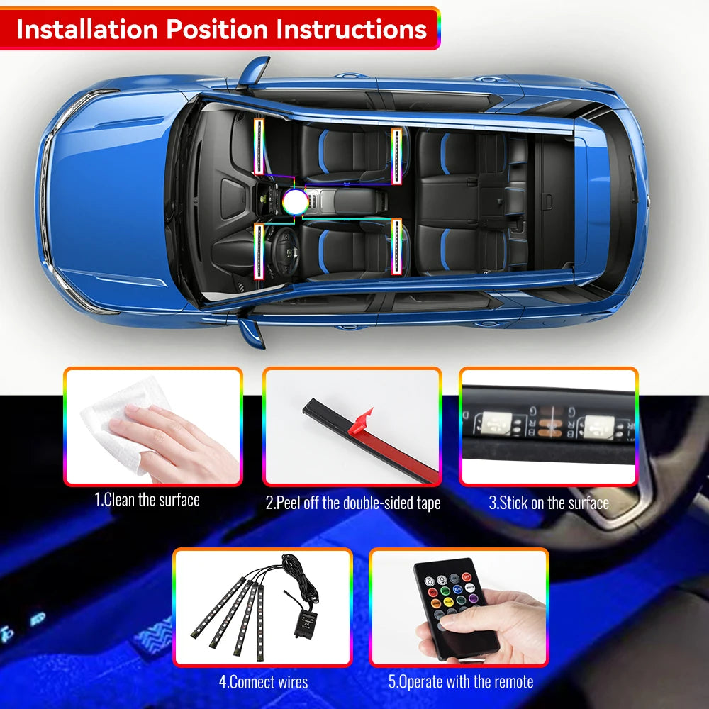 Bande LED RGB d’Ambiance pour Intérieur de Voiture – Éclairage USB avec Télécommande