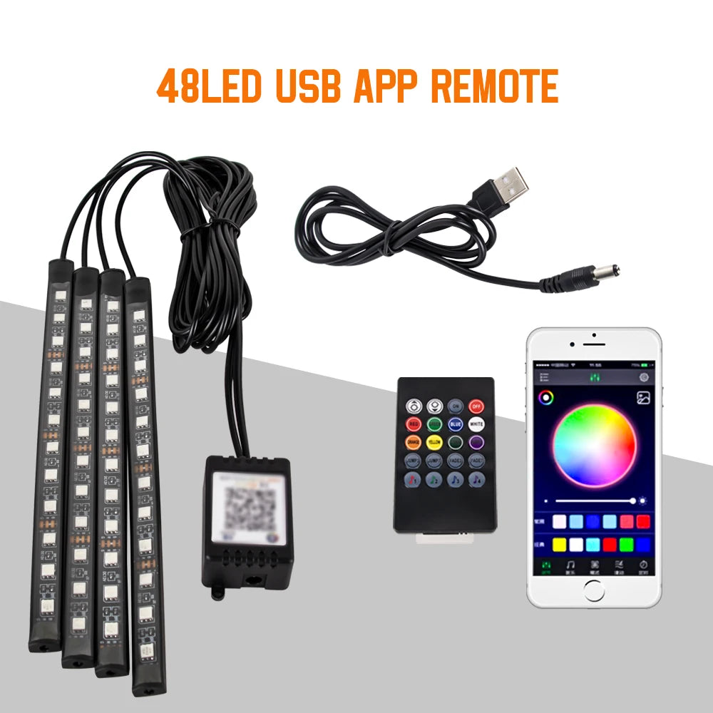 Bande LED RGB d’Ambiance pour Intérieur de Voiture – Éclairage USB avec Télécommande